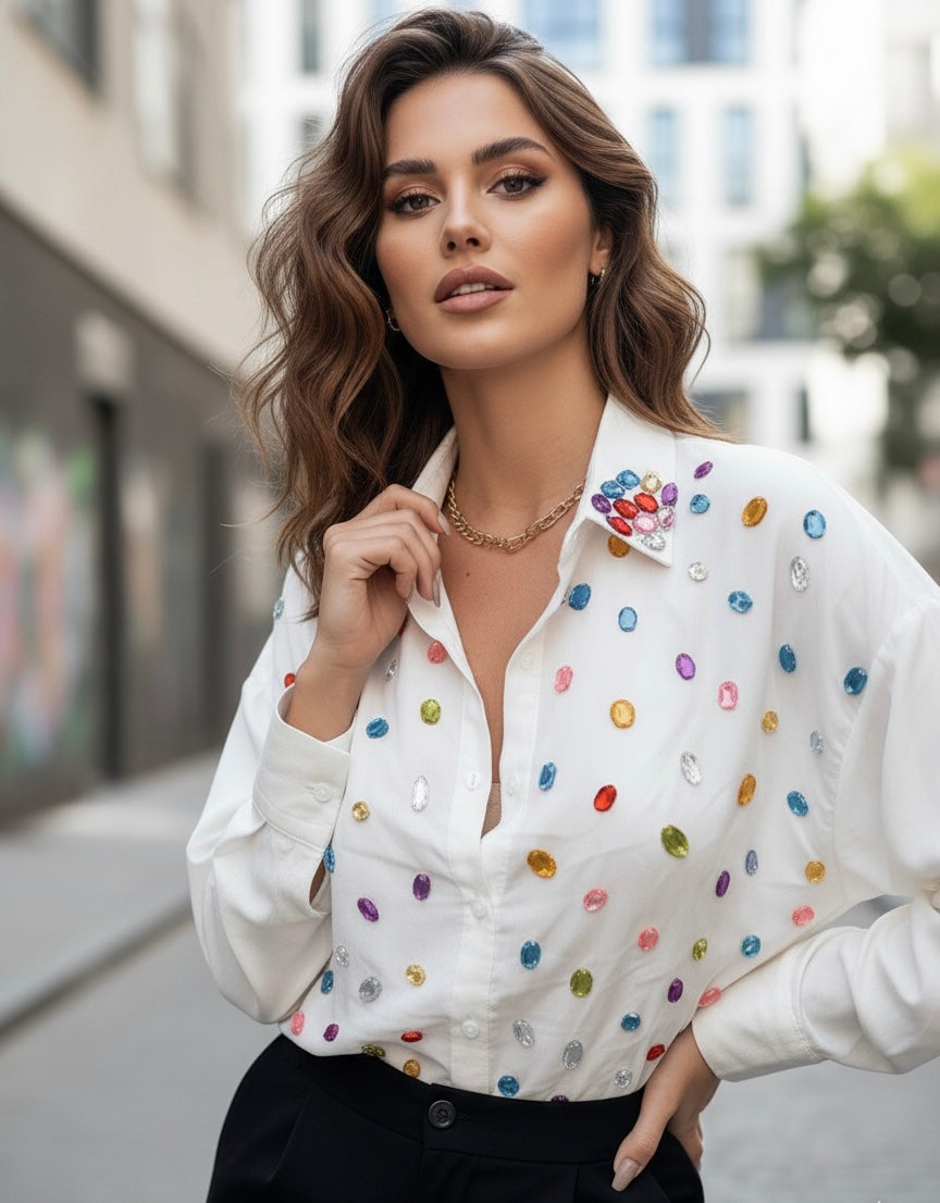 Gemstone Embellished White Shirt