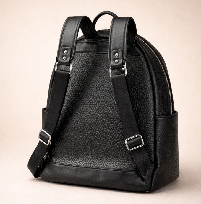 Classic Textured Black Leather Backpack
