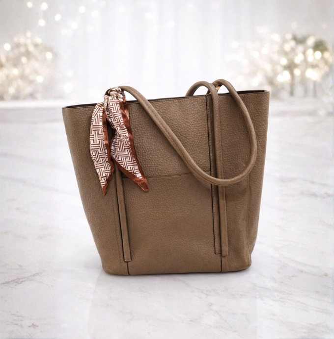 Elegant Taupe Leather Tote Bag