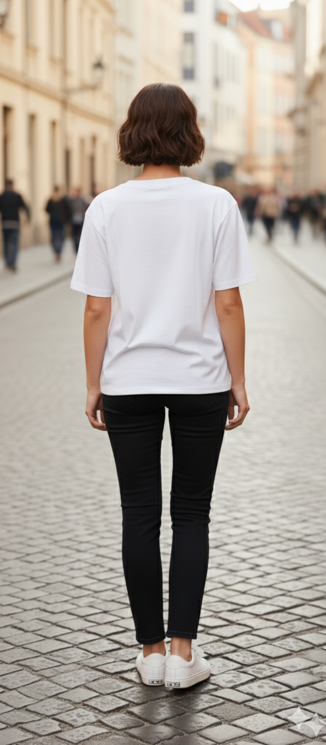 White Heart & Pearl Work Cotton T-Shirt