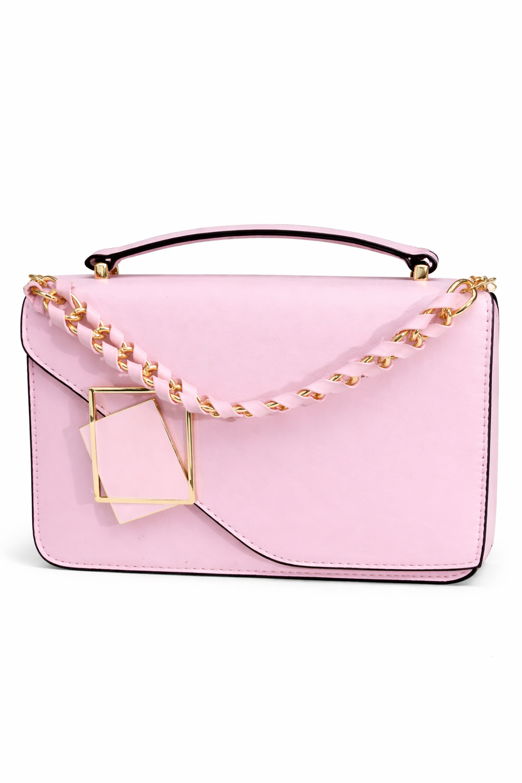 Chic Blush Pink Sling Bag with Gold Chain Detail