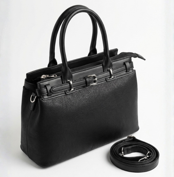 Elegant Black Structured Handbag with Detachable Strap
