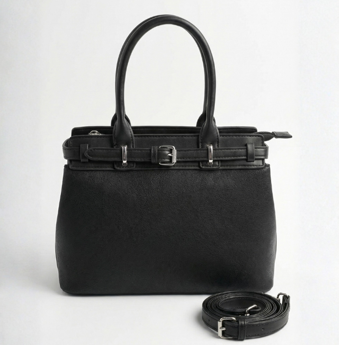 Elegant Black Structured Handbag with Detachable Strap
