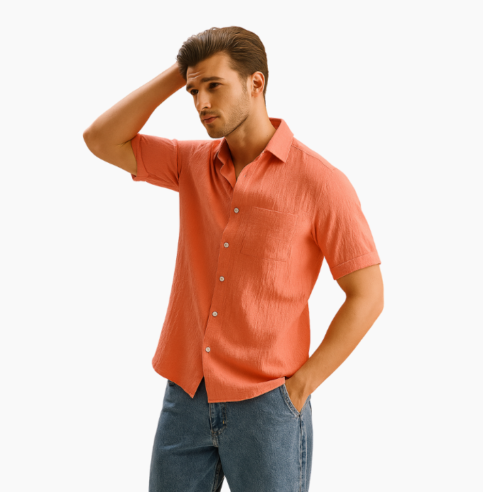 Textured Coral Casual Shirt – Summer Essential