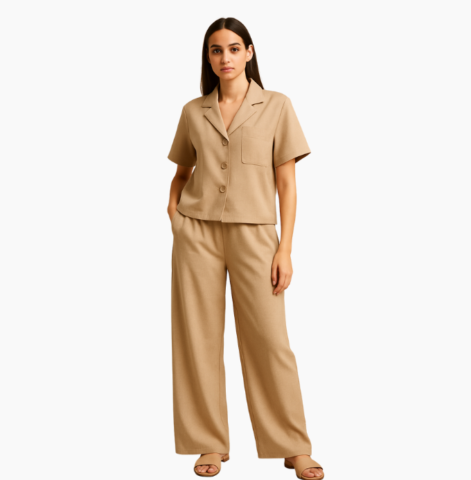 Relaxed Fit Co-Ord Set in Sand Beige