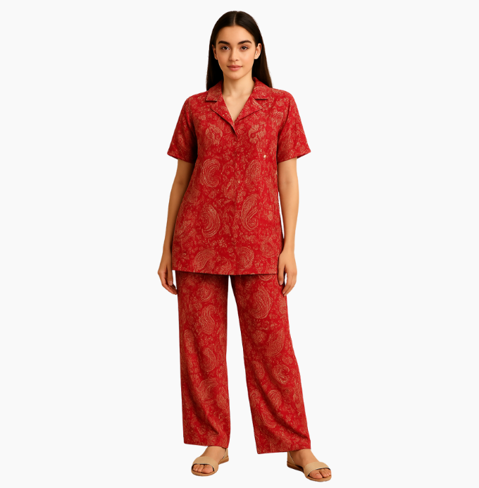 Paisley Print Co-Ord Set in Rustic Red