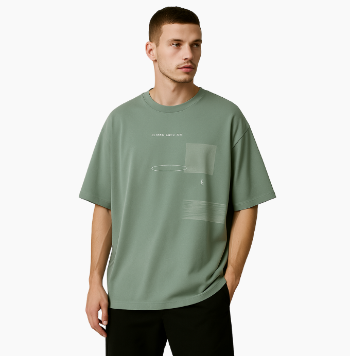 Sage Green Oversized Tee – Abstract Minimal Edition