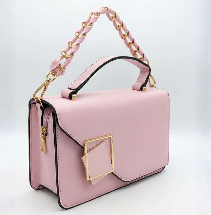 Chic Blush Pink Sling Bag with Gold Chain Detail