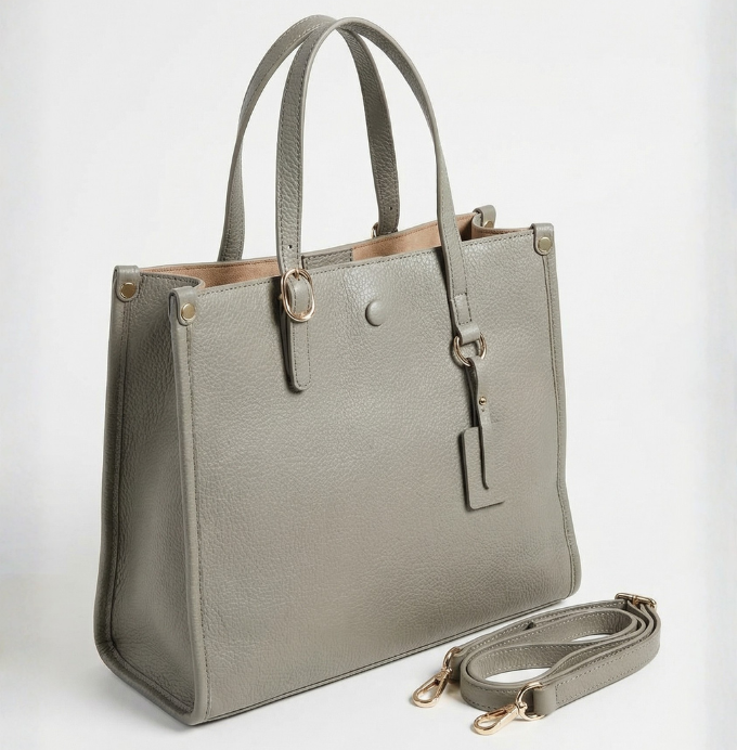 Elegant Pebbled Leather Tote Bag with Detachable Strap
