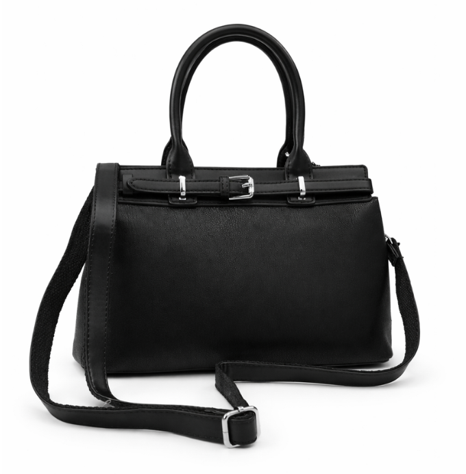 Elegant Black Structured Handbag with Detachable Strap