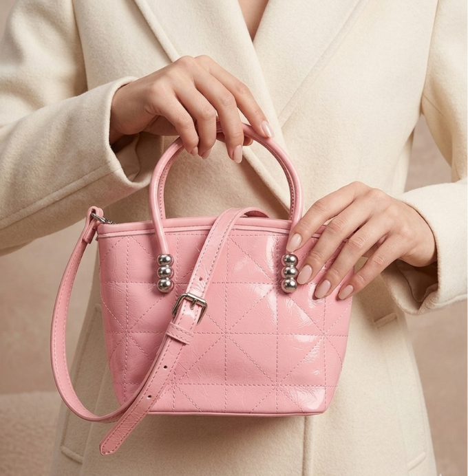 Chic Blush Pink Quilted Sling Bag with Top Handles