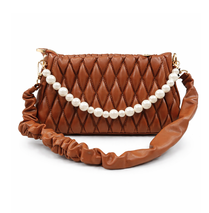 Quilted Shoulder Bag with Pearl Chain Strap