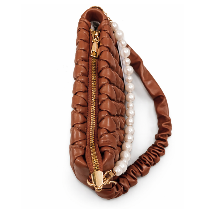 Quilted Shoulder Bag with Pearl Chain Strap