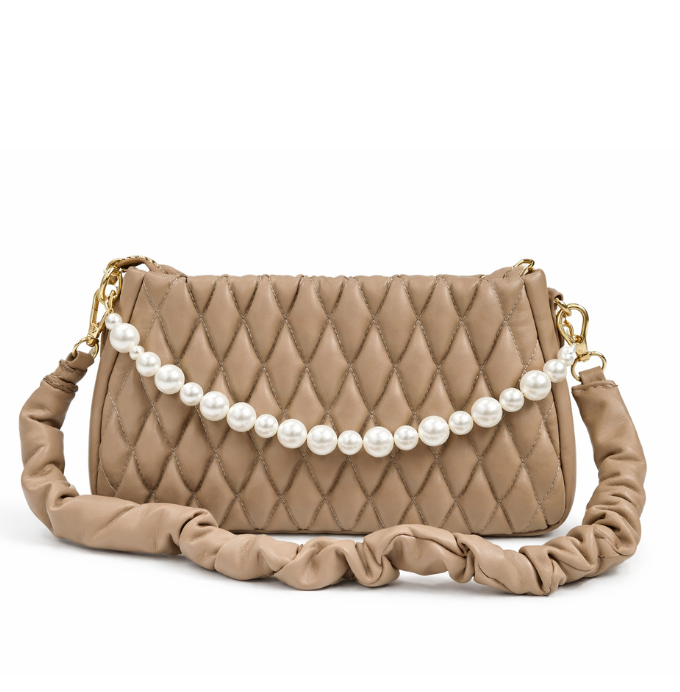 Quilted Shoulder Bag with Pearl Chain Strap