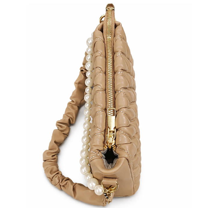 Quilted Shoulder Bag with Pearl Chain Strap