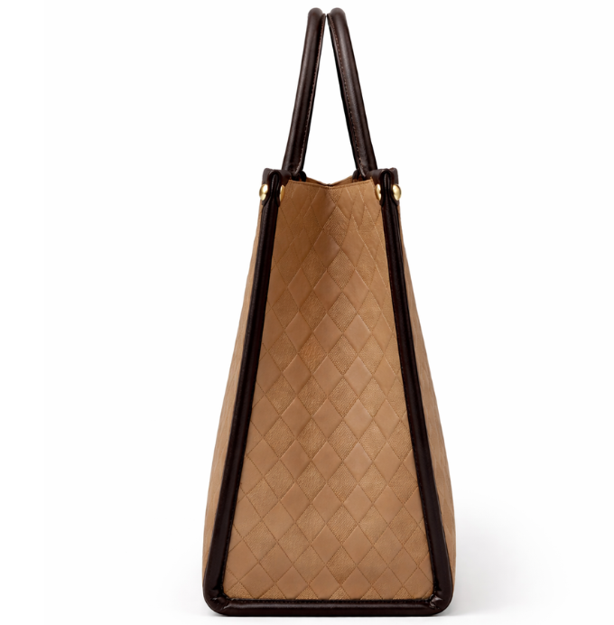 Elegant Quilted Tote Bag for Women – Structured Premium Handbag (Beige & Brown)