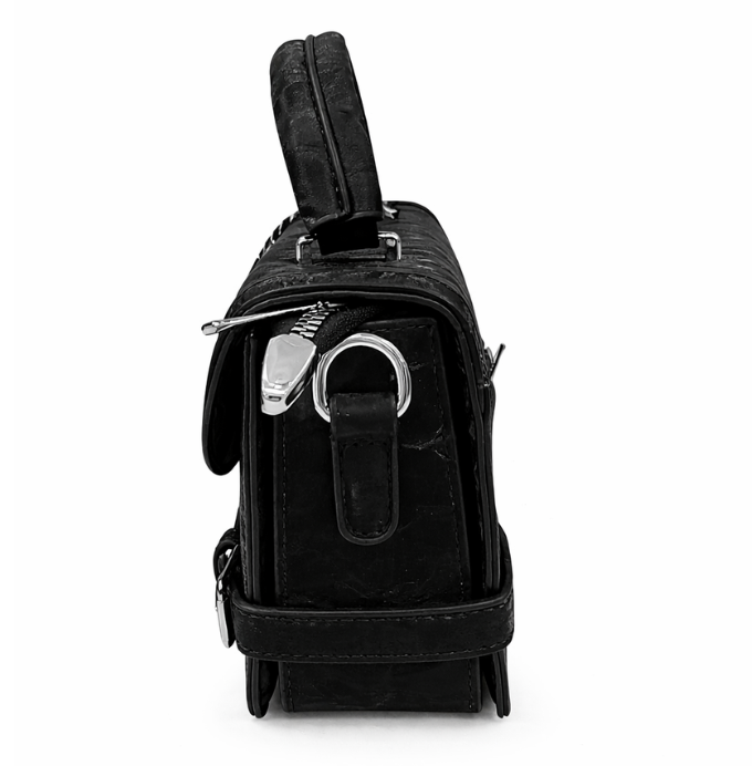 Elegant Textured Black Handbag with Structured Top Handle