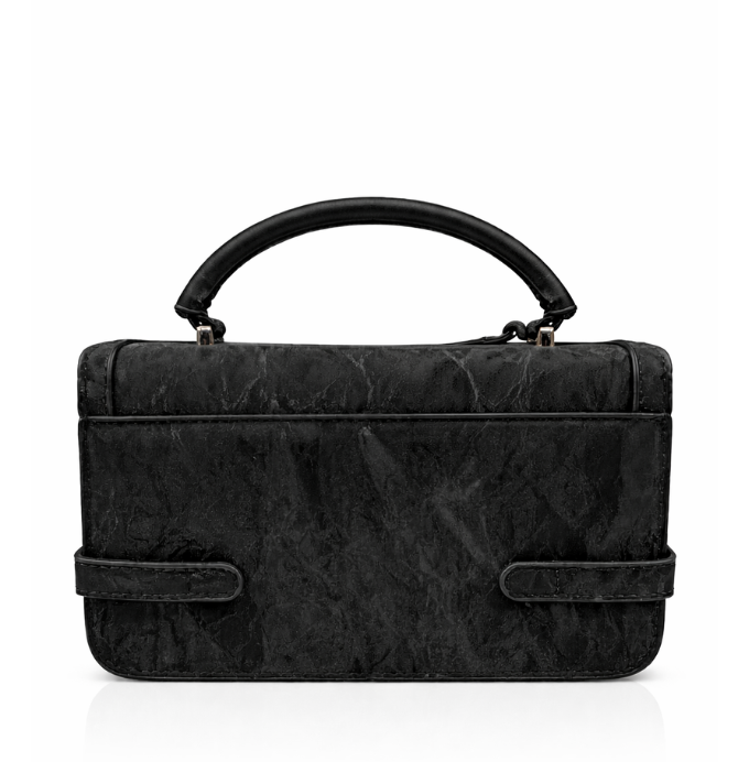 Elegant Textured Black Handbag with Structured Top Handle