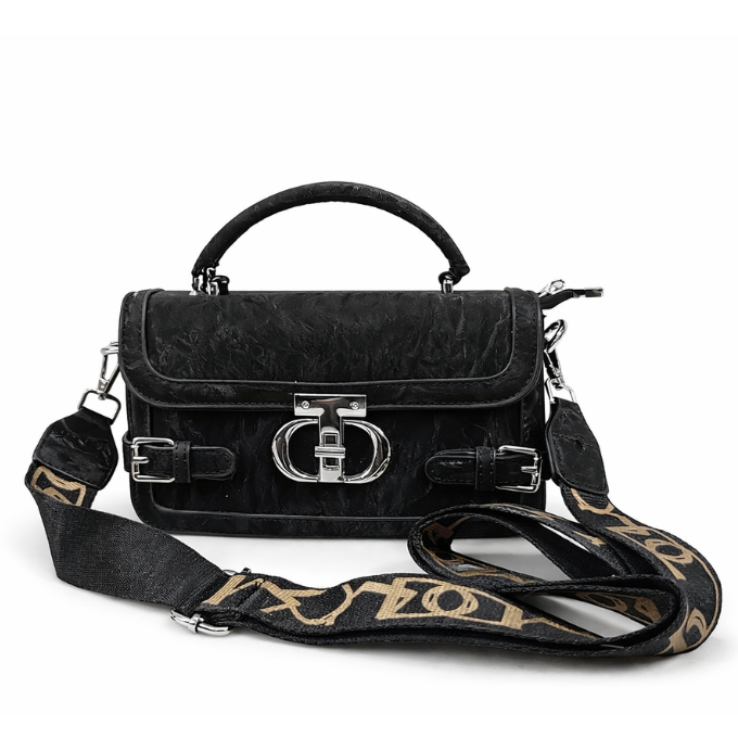 Elegant Textured Black Handbag with Structured Top Handle